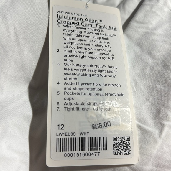 Lululemon align cropped Cami tank  A/B size 12 white NWT - Picture 8 of 12
